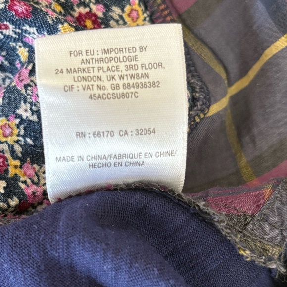 XS Anthropologie Postmark Navy Floral and Plaid Contrast Top - Picture 10 of 14